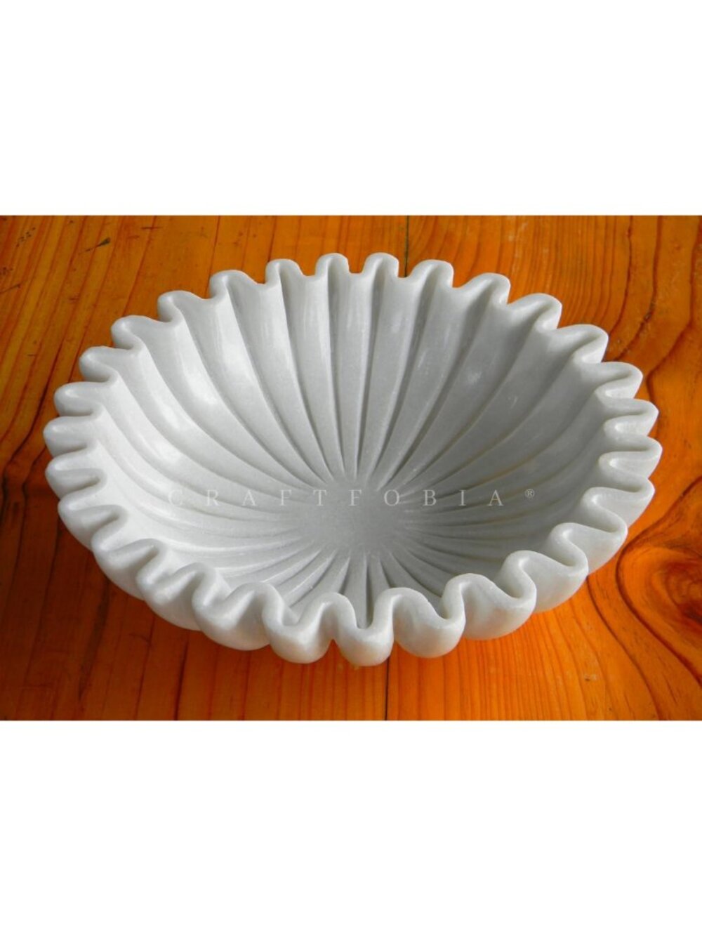 Handcrafted White Marble Ruffle Bowl - Decorative Scalloped Edge Centerpiece, 12